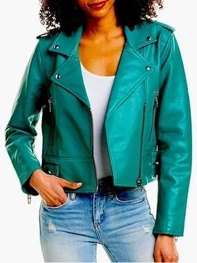 BlankNYC Teal Faux Leather Moto Jacket - Women